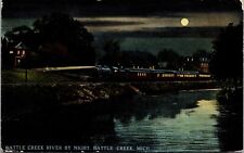 Postcard Night View of Battle Creek River in Battle Creek, Michigan~4501 picture