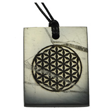 Shungite Emf Protection Necklace Flower of life Engraved Pendant Rectangle picture