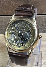 Antique 1928 Disney Mickey Mouse Brass Toned 3D Skeleton Watch Leather Strap picture