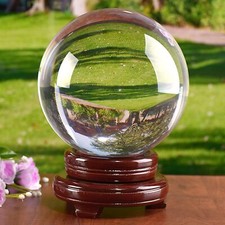 Clear Crystal Sphere K9 Ball 150/200mm with Wooden Stand Meditation Healing picture