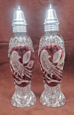 Amaris Nachtmann Bird Collection Cranberry Crystal Salt & Pepper Shakers Germany picture