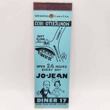 Vintage Matchbook Jo-Jean Diner 17 Restaurant Monticello New York picture