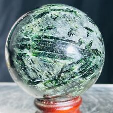 207g Natural Dark Green Tourmaline Gemstone Quartz Crystal Sphere Healing picture