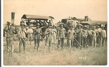 1914 RPPC Abbyville Kansas Wheat Harvest Crew Steam Tractor in Background picture