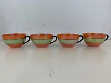 Vintage Rudolf Wachter Bavaria Porcelain Set of 5 Green & Orange Lustreware Cups picture