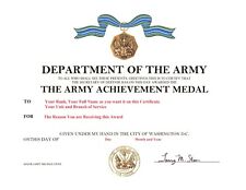 United States Army Achievement Medal Replacement Certificate picture