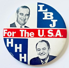 Vintage Button 1968 Lyndon Johnson LBJ Hubert Humphrey Politics Campaign Badge picture