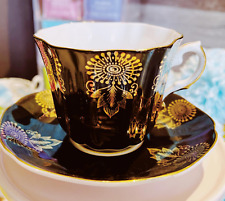 Gorgeous Black Royal Stafford and Gold VINTAGE Teacup w/ Extensive Gold Filigree picture