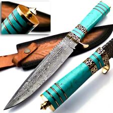 Custom Handmade Damascus Steel Hunting  knife With Turquoise Stone Handle  picture