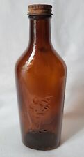 Scott's Emulsion Amber Glass Cod Liver Oil Bottle Embossed Fisherman Vintage picture