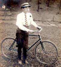 RPPC 1910's BICYCLE*MAN w/HAT NECKTIE WATCH CHAIN KNICKERS REAL PHOTO POSTCARD picture