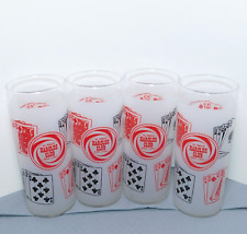 Vintage Harold's Club Frosted 8oz Highball Glass Set of 4 Cards Red White Black picture