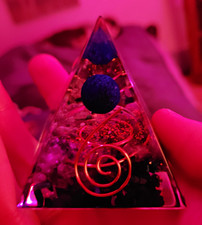 Crystal Resin with Copper Spiral Coil and Blue Sphere pyramid abundance picture