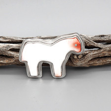 NAVAJO-STERLING SILVER & SPINY OYSTER HORSE PIN by MARVIN PINTO-NATIVE AMERICAN picture