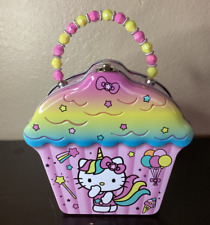 Hello Kitty Unicorn Cupcake Purse Carry All Caddy Lunch Tin Box Rainbow NEW picture
