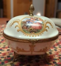 Vintage Dresser Organizer Trinket Box Footed Hand Painted Made In France picture