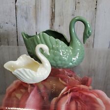 Vintage Lenox Green Swan Candy/Trinket Dish & White Mini Swan Lot of 2  picture