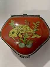 VTG Limoges Porcelain Handpainted Fish Hinged Trinket or Pill Box picture