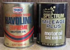 Two Vintage & Full Metal Oil Cans ~ Sears Spectrum & Texaco Havoline Supreme picture