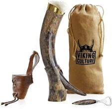 Viking Culture Horn Mug with Beer Opener, Stand, Genuine Fur Belt Natural picture