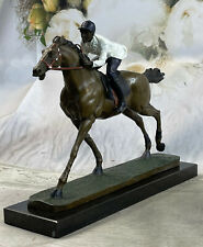 WONDERFUL PURE BRONZE HORSE AND JOCKEY RACEHORSE STATUE SCULPTURE LARGE SALE ART picture