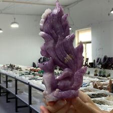 432G Natural Dream Amethyst Crystal Handcarved Nine Tailed Fox Therapy picture