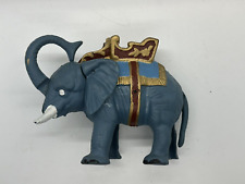 Vintage Mechanical Cast Iron CIRCUS Elephant Bank Blue gold Coin MONEY Bank picture
