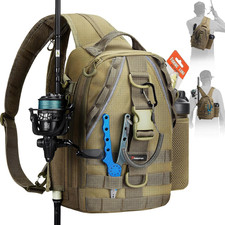 Fishing Backpack Lightweight Sling Bag Rod Holders 1000D Nylon Khaki Fits 3700 picture
