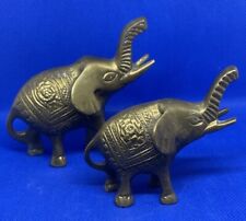 Set of 2~ 🐘 BRASS ELEPHANTS 🐘~ Made in India~ Beautiful Details~ Vintage picture