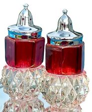 VTG Indiana Glass Ruby Red Flash Kings Crown Diamond Point Salt & Pepper Shakers picture