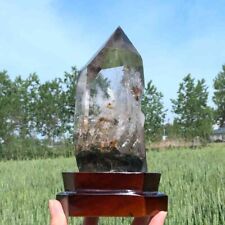 2.81LB Natural Ghost Smoke Quartz obelisk mineral specimen crystal Reiki+stand picture