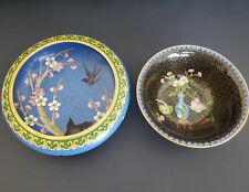 Vintage Cloisonne Enamel Brass Bowls Birds And Flowers Fit Inside Each Other picture