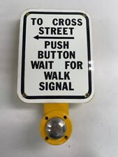 Crosswalk Pedestrian Traffic Signal Push Button, Porcelain Sign, Yellow picture