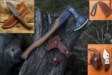 4pcs Handmade Carbon Steel Viking Axe Hunting knife Folding knife & Neck Knife picture