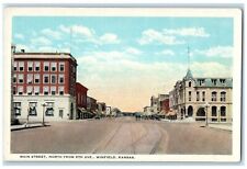 c1920's Main Street North From 9th Avenue Shops Cars Winfield Kansas KS Postcard picture