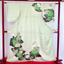 Japanese Kimono 'HOUMONGI' Silk/ Light green/Peony/Floral pattern/Traditional/ picture