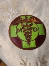 Vintage copper enameled MD (Medical Doctor) Car Grille/License Badge Emblem picture