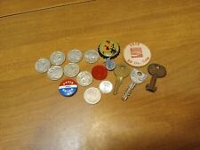 Junk Drawer Vintage Collectables Lot Of 17 Coins, Tokens, Keys, Pins Rare Unique picture