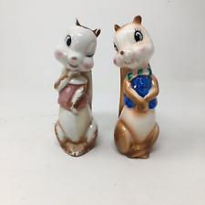 Pair of Ceramic Cute Squirrel Figurine Salt Pepper Shakers Kitschy Kitchen picture