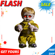 Halloween Animatronic 10inch Creepy Boy Doll Animated Decorations Sound Activate picture