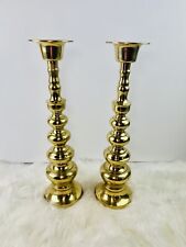 (2) Vintage Stacked Spindle Brass Candlesticks Homco Japan Mid-Century MCM 18” picture