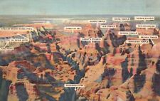 Postcard AZ Air View of Grand Canyon Diagrammed 1940 Linen Vintage PC f4091 picture