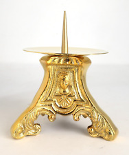 High Polished Brass Holy Family Embossed Spike Candlestick for Altars 3 1/2 In picture