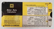 Square D Company Motor Data Calculator 1960 Slide Rule Single Phase 3 Phase Wire picture