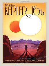 “Visit Kepler-16b” Space Exploration Retro Outer Space Travel Poster - 18x24 picture
