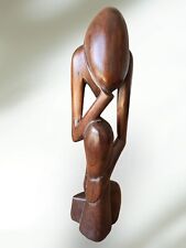 Vintage Carved Wood Thinking Man Sculpture 20” tall Art Sculpture 