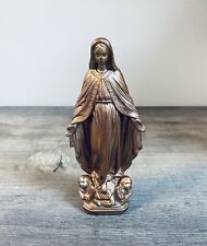 Vintage Metal Faux Copper / Plaster Statue of Blessed Virgin Mary with Open Arms picture