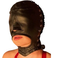 Leather Open Mouth Hood Lace-Up Sensory Deprivation Mask Custom Made picture