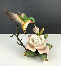 VTG Lefton Trade Mark Exclusives China Hummingbird with Rose Flower Figurine B8 picture