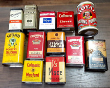 Lot of 12 Old Cloves,Mace,Paprika,Mustard,all spiceSPICE TINs GROCERY STORE picture